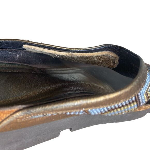 Donald J. Pliner Wedge Sandals Size 8 Penny Blue Beaded Leather Thong T Strap - Picture 5 of 13